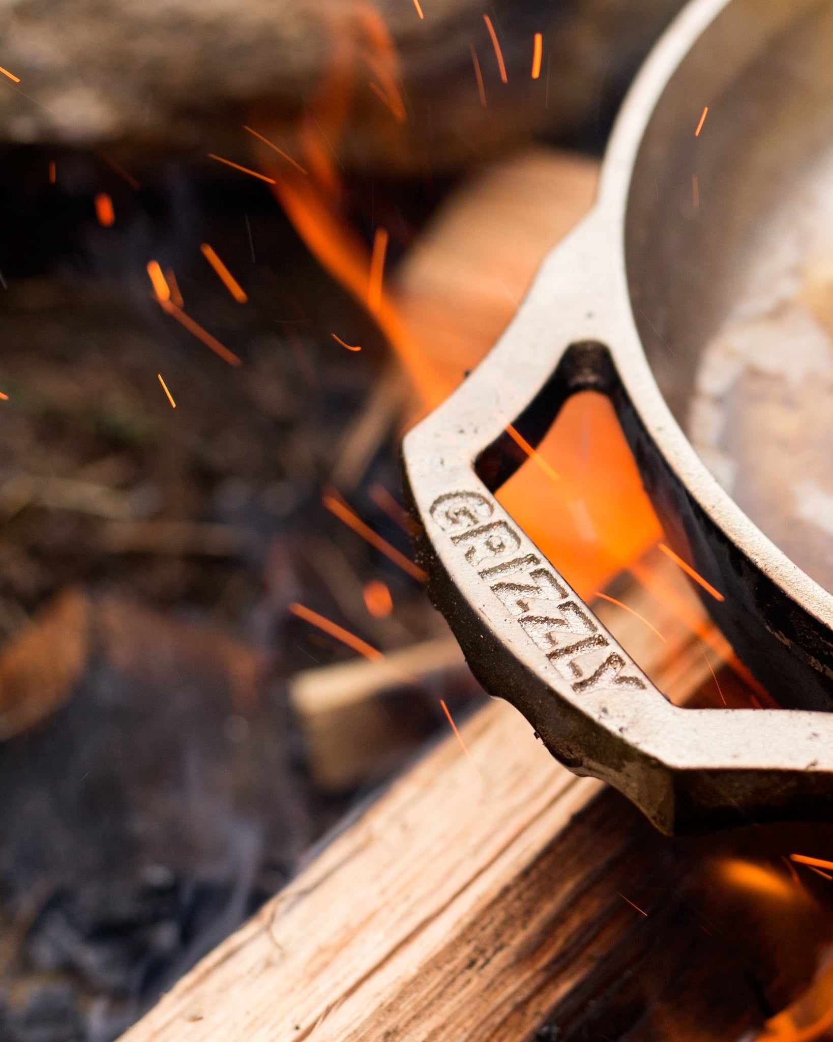 American-made cast iron cookware on the campfire